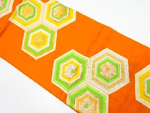 アンティーク　重ね亀甲に蝶・桧扇模様織り出し袋帯（材料）